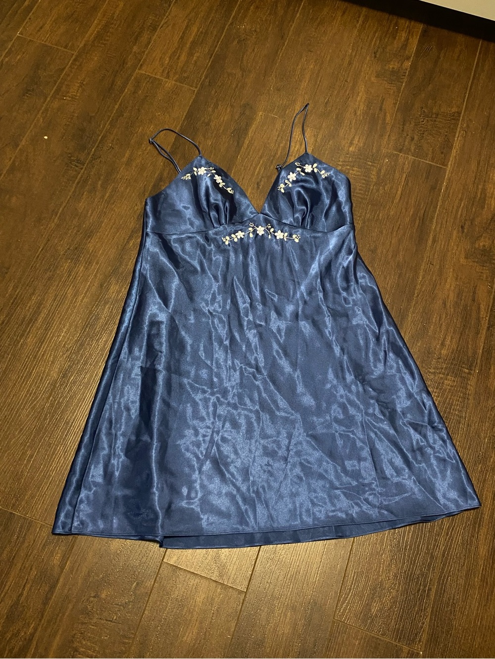 Silk & Satin Navy Floral-Embellished Slip Chemise